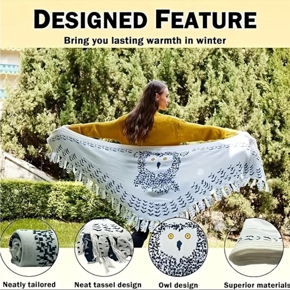 BOHO Hedwig OWL‎ Wings Knit Fringed Winter Shawl Sweater Scarf Unique Gift NEW! - Picture 11 of 11